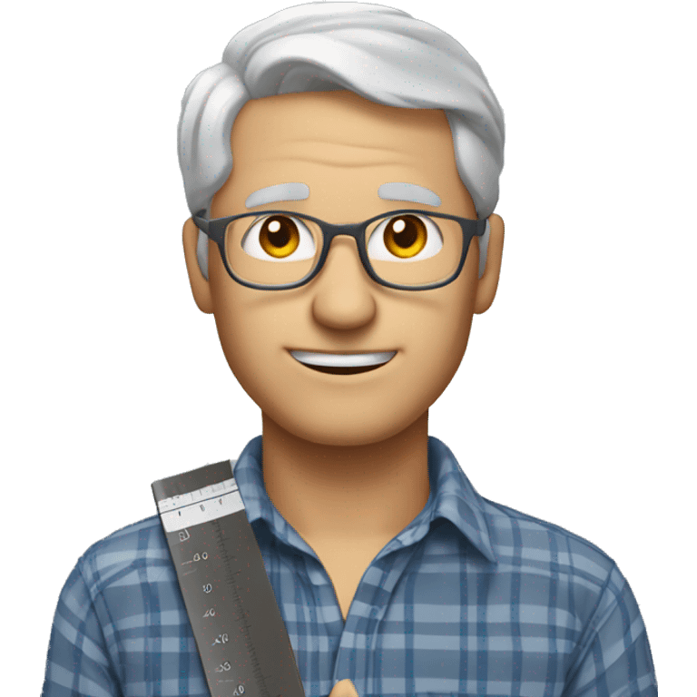 man with plaid shirt, gray hair, no glasses, holding a ruler. emoji