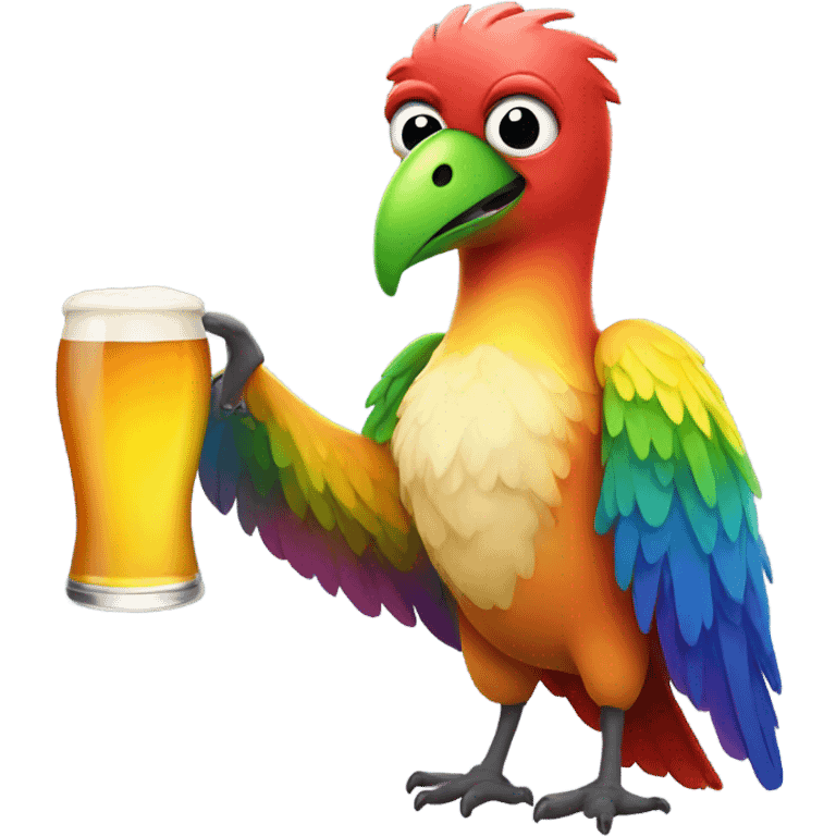 rainbow bird holding a beer emoji