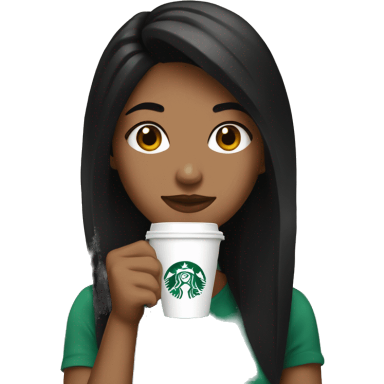 pretty girl with black hair enjoying a coffee from Starbucks emoji