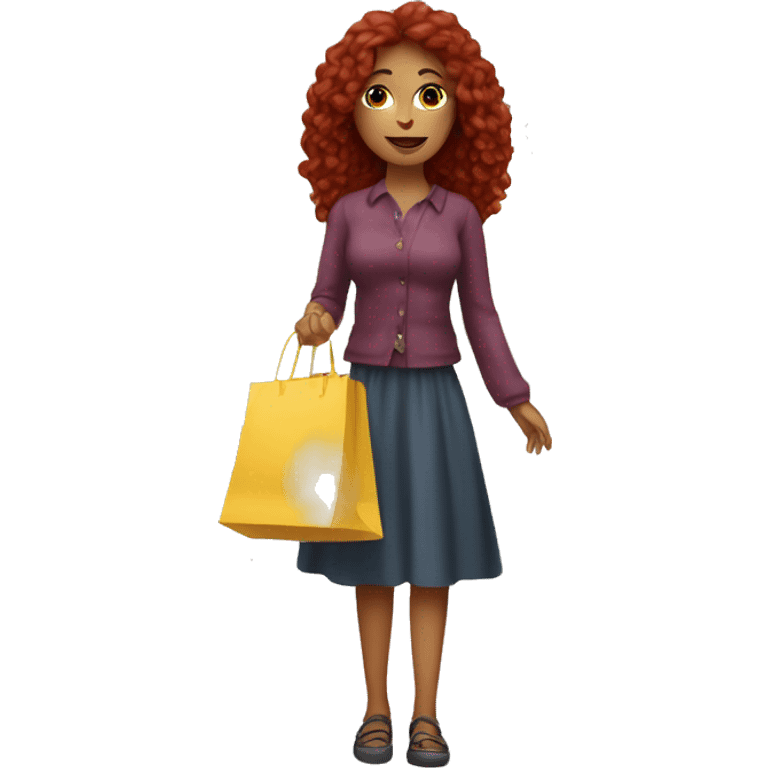 Long Burgundy haired girl, shopaholic, carrying a lot of shopping bags emoji