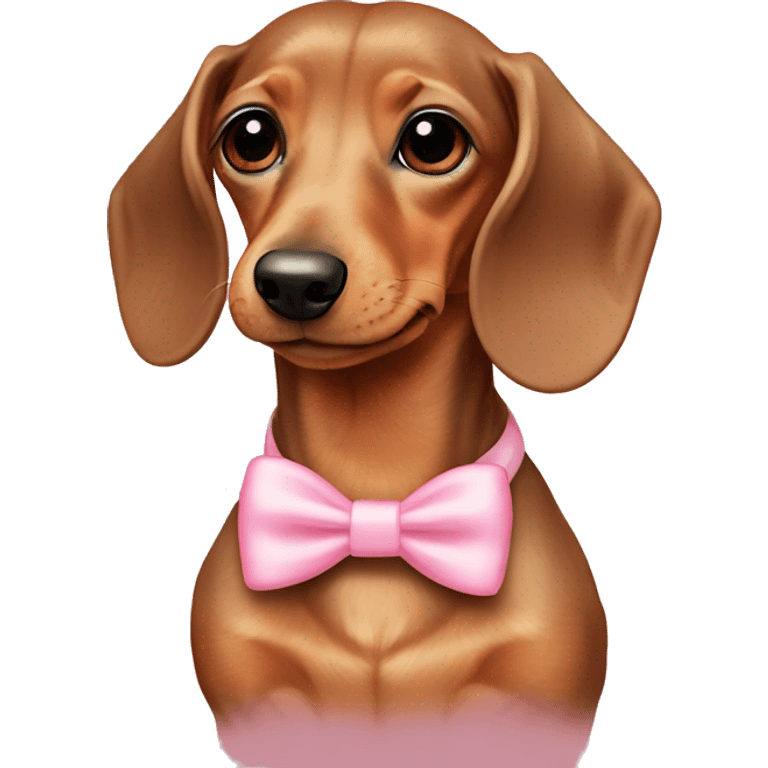 A light brown mini dachshund ￼with a light pink bow around its neck emoji