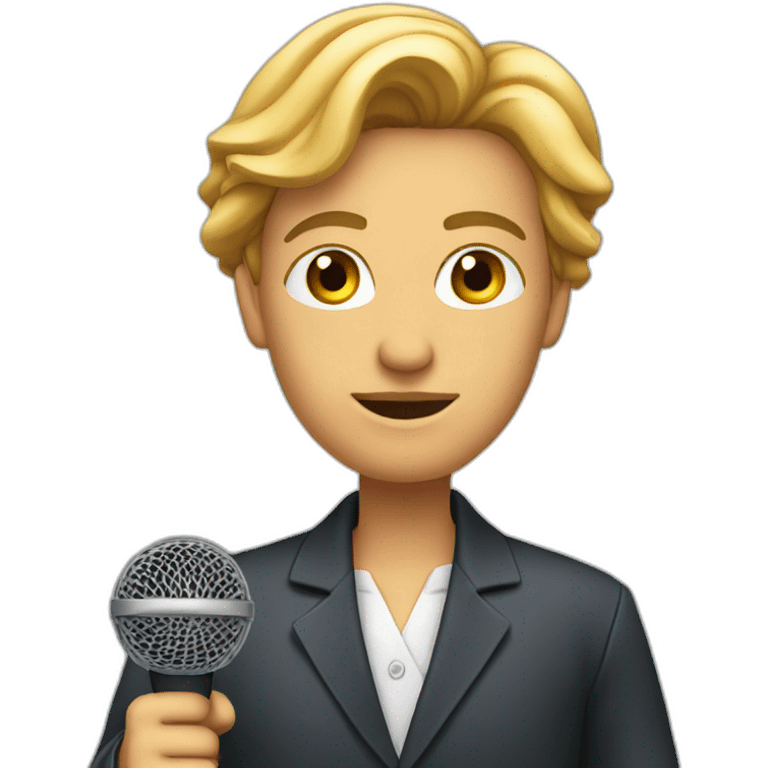 journalist standing confidently while holding a microphone. The journalist should be in professional attire emoji