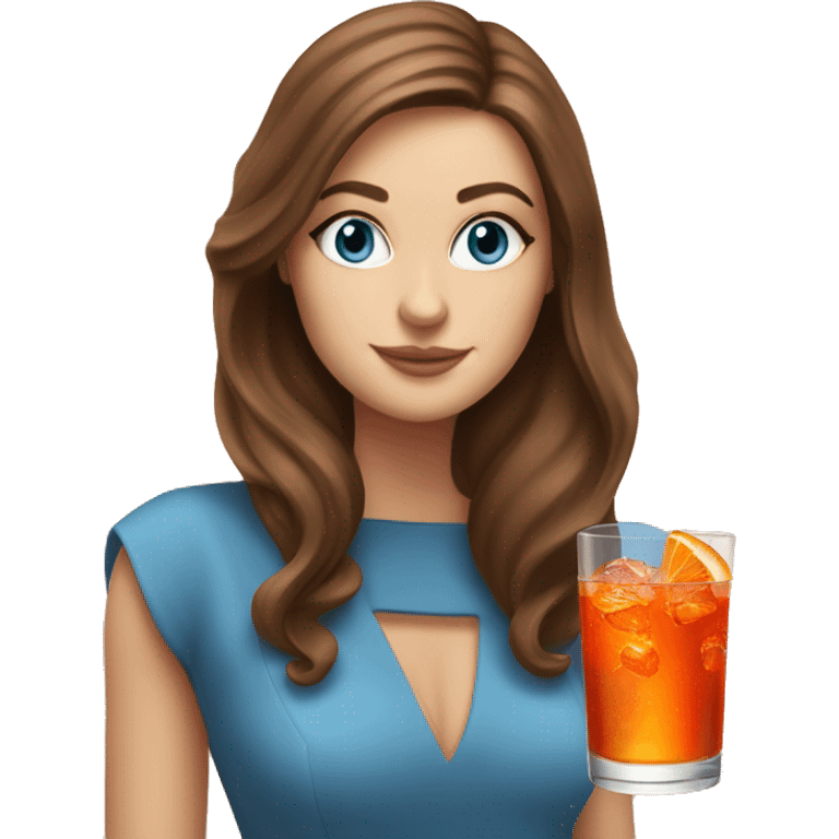 white girl with long brown hair and with blue eyes drinking an Aperol Spritz  emoji