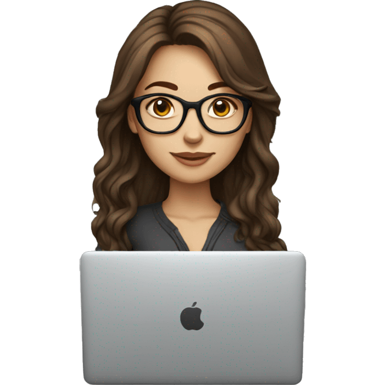 Beautiful girl with brown hair, glasses and laptop emoji