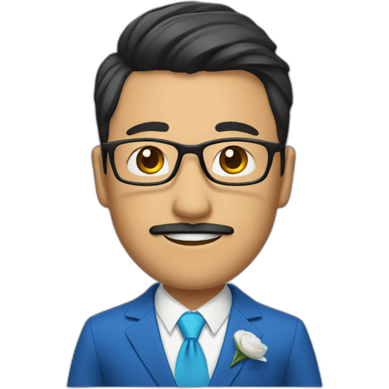 an asian groom with glasses with mustache with a blue suit emoji