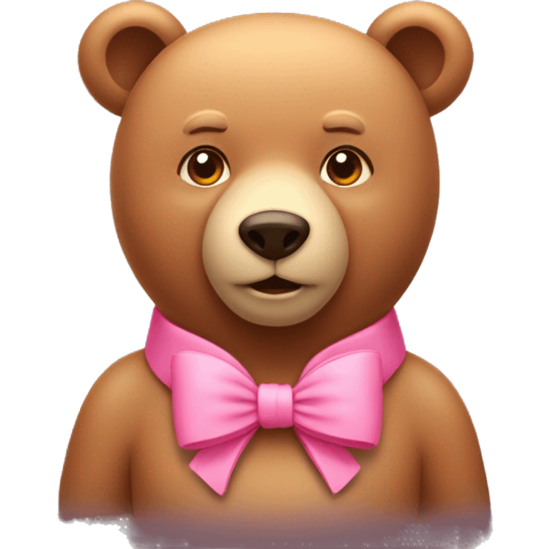 light brown bear with pretty pink bow around neck emoji