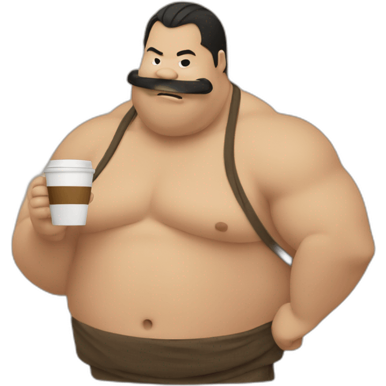 sumo wrestler with coffee emoji