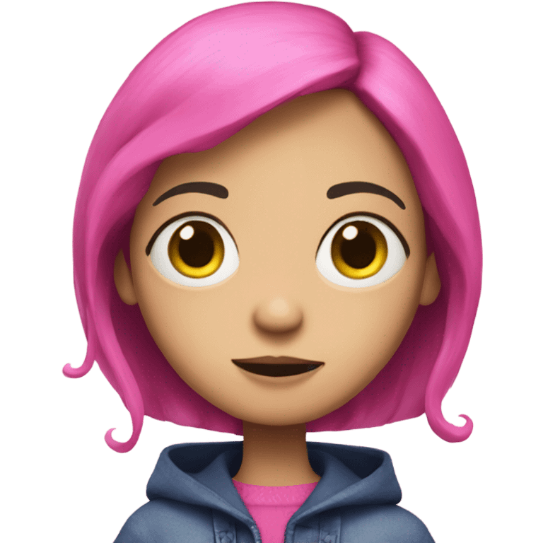 Coraline wearing pink emoji