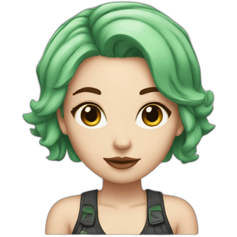 white girl with tattoos and short green hair emoji