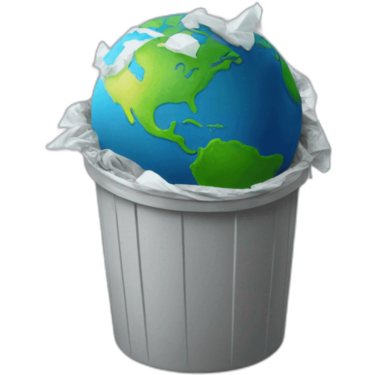 Plastic earth in a trash emoji