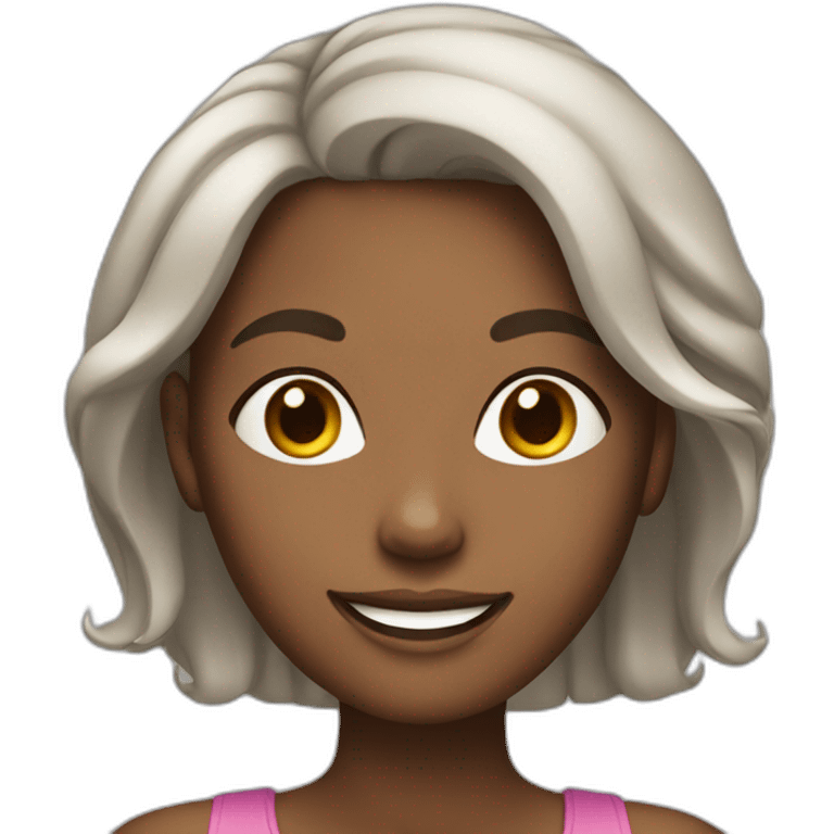 African American woman with relaxed hair and broad smile emoji