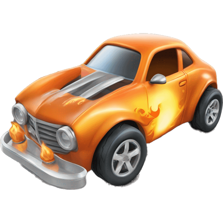 orange hot wheels car with flame and SOFY written on it. driven by a rat emoji