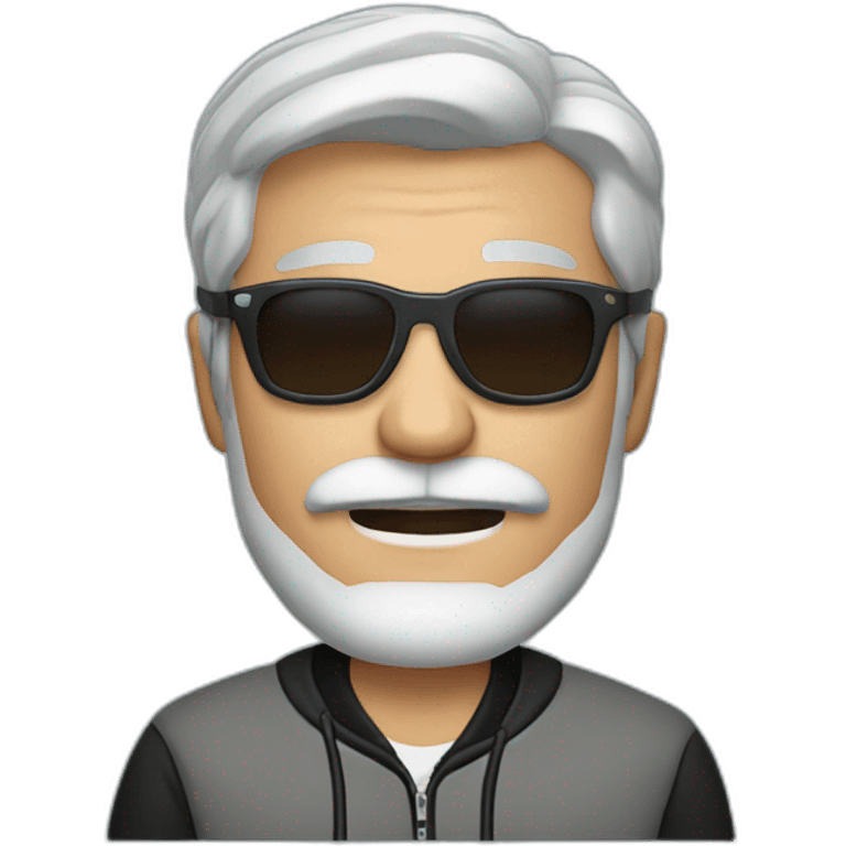 gray-haired man with a beard and mustache in sunglasses wearing a baseball jacket in a sports jacket emoji