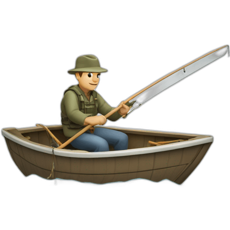 white fisherman in a small boat fishing emoji