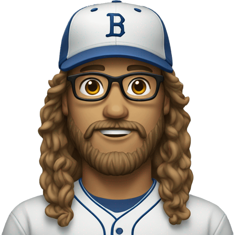 man with baseball cap, long hair, glasses and beard emoji