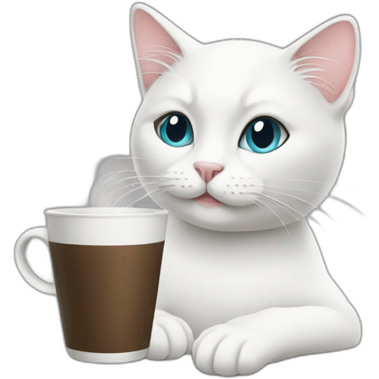 White cat drinking coffee emoji