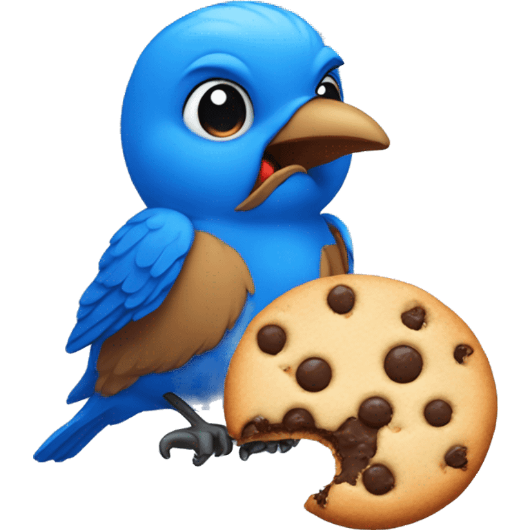 Bluebird eating a cookie emoji