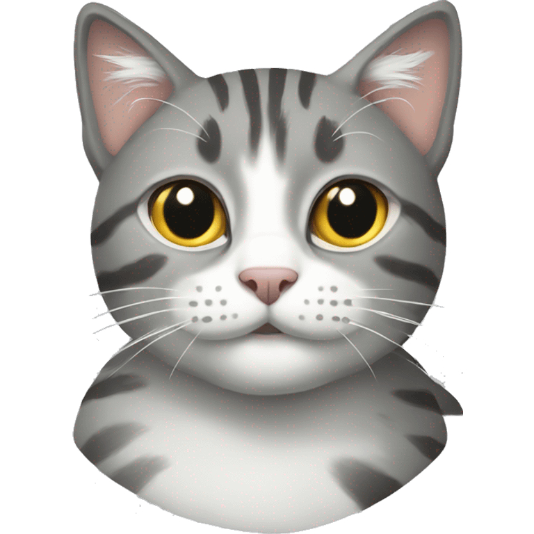 Grey tabby cat with white patches emoji