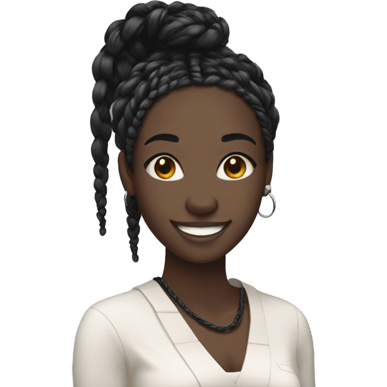 Woman with black skin and black box braids smiling emoji