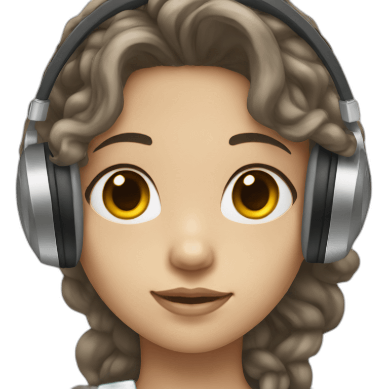 girl with white skin and tall black wavy hair and headphones emoji