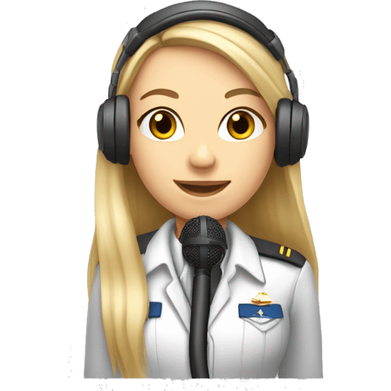 Blonde beautiful Pilot girl with long straight hair and headset with microphone emoji