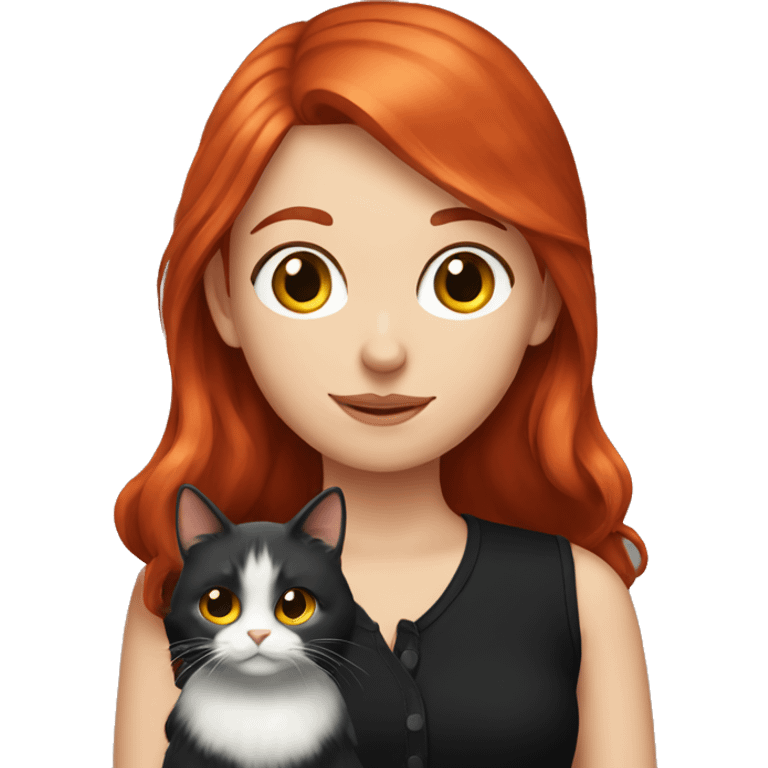 Red hair girl with black cat emoji