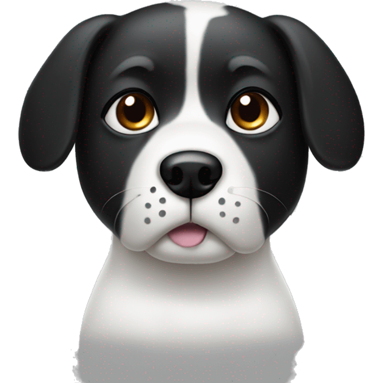 White Dog with black patches covering both eyes and standing up ears emoji