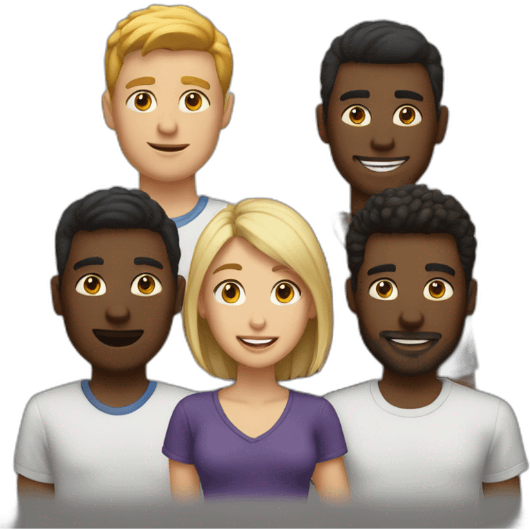 IT crew with 4 white guys, 1 black guy and 1 lesbian emoji