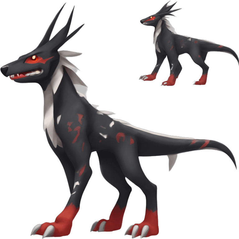 Black Cool Edgy Nargacuga-Houndoom-Garchomp Fakémon Digimon with Red and white Edgy markings, full body, outlined emoji