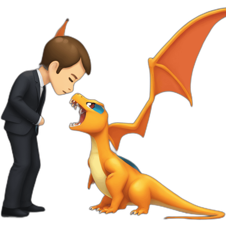 Emmanuel Macron kissing charizard emoji