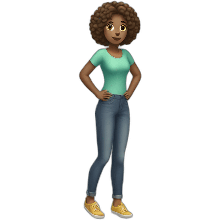 a cartoon girl standing on a pier with her hands on her hips, full body emoji