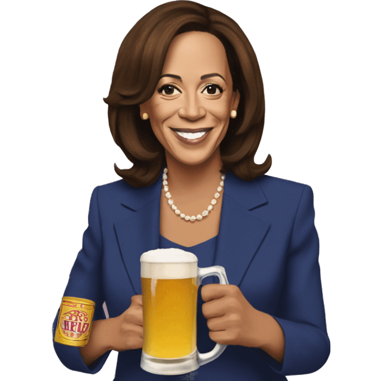 Kamala Harris with a beer emoji