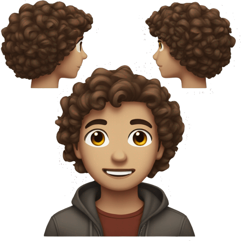 Teen boy with curly auburn hair and dark brown eyebrows and brown eyes and full lips emoji