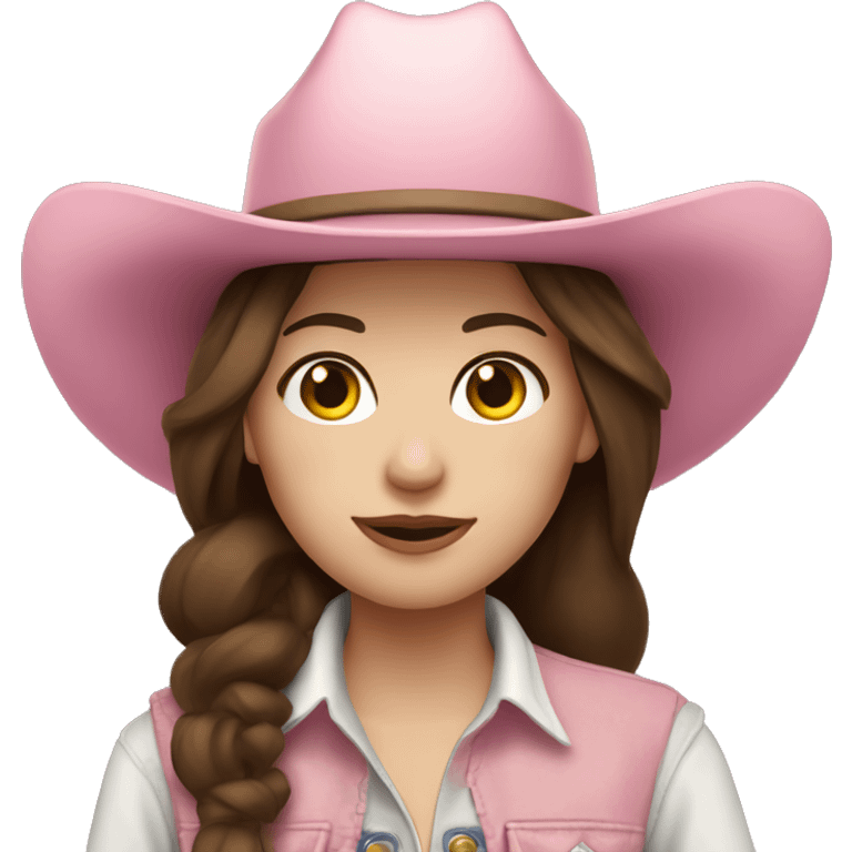 cowgirl, brunette hair, pale skin, pink hat emoji