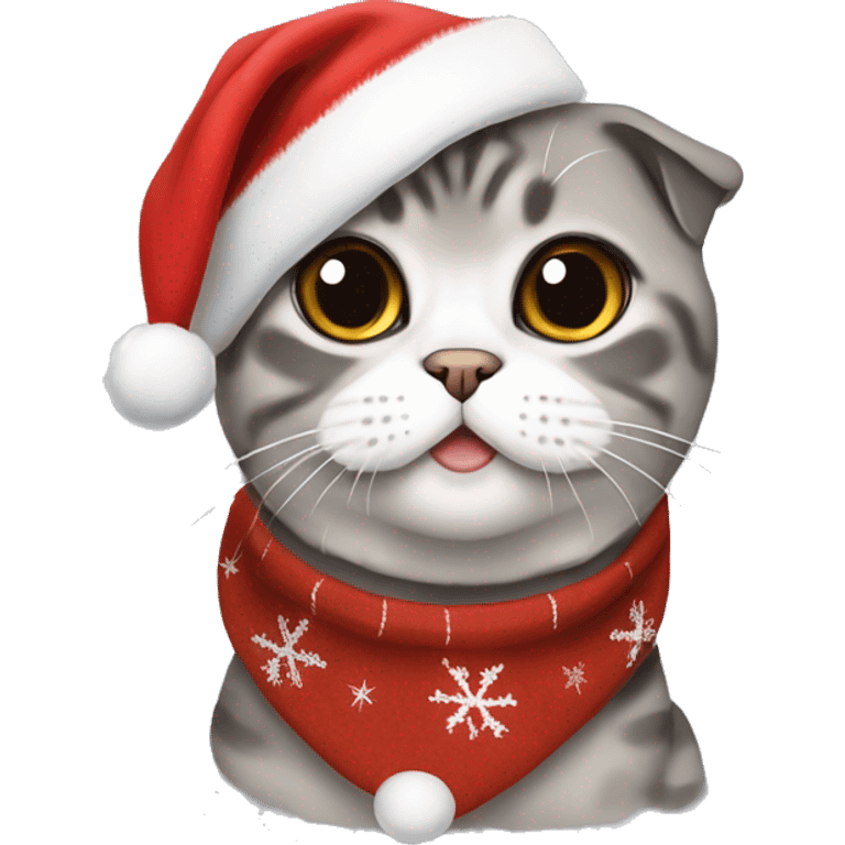 scottish fold wearing christmas hat emoji