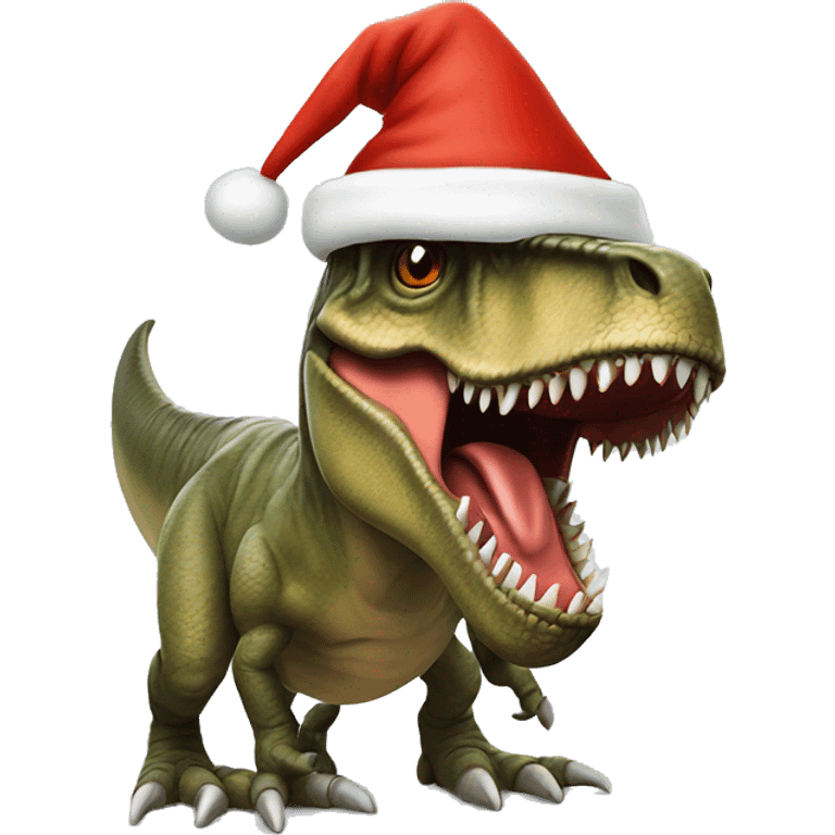 T-Rex with Christmas hat emoji