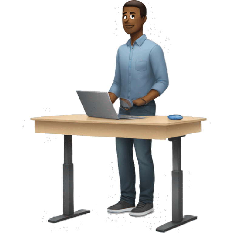 A white bllnde guy standing at a standing desk with laptop emoji