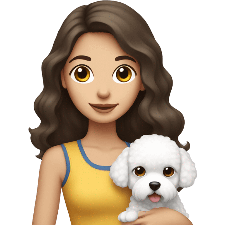 Brunette girl holding either bichon emoji