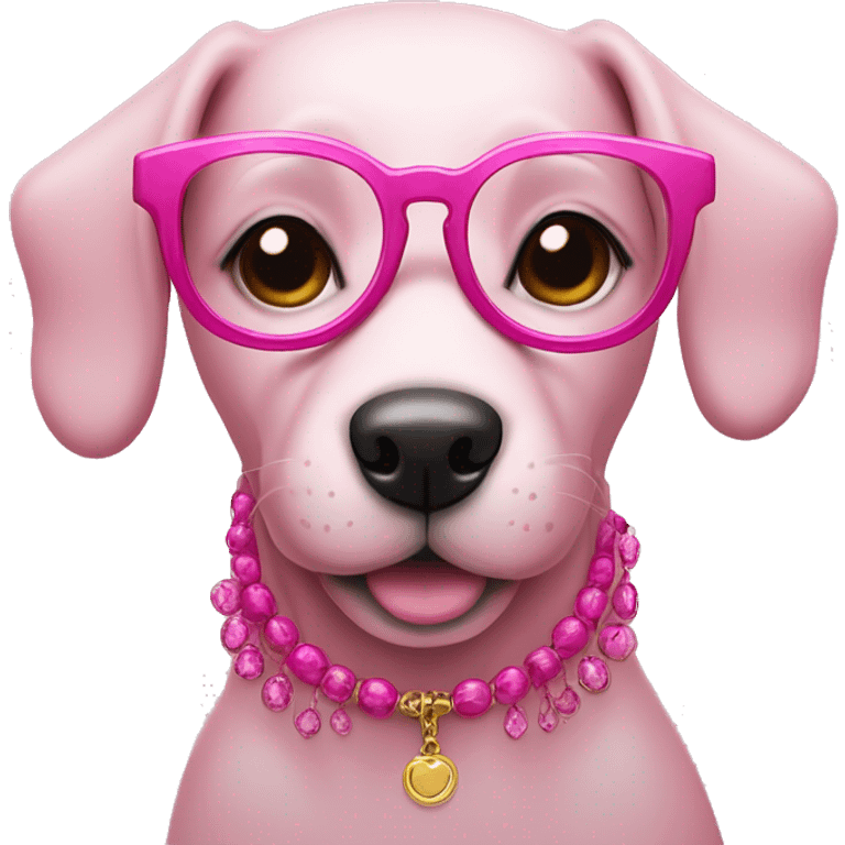 pink dog with glasess, necklase and with lashes emoji