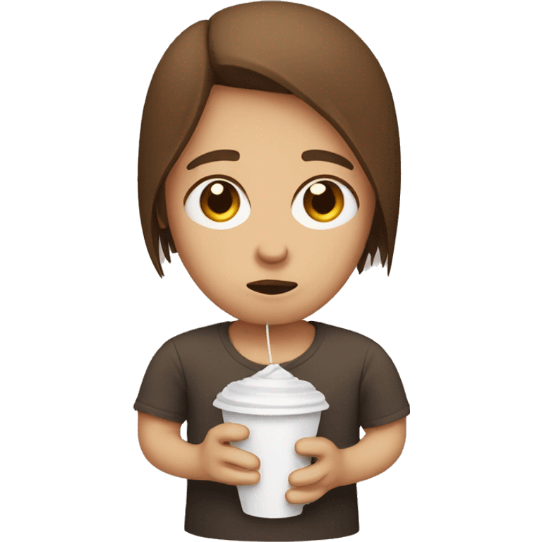 sad friend with paper cup and string brown haired emoji