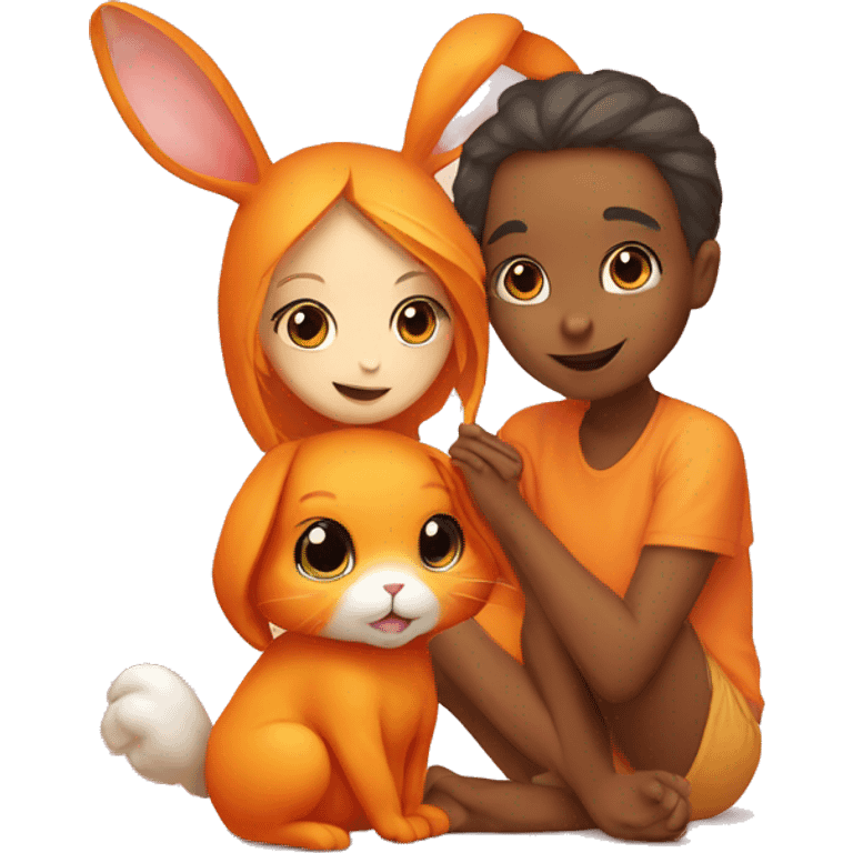 orange rabbit and girl love emoji