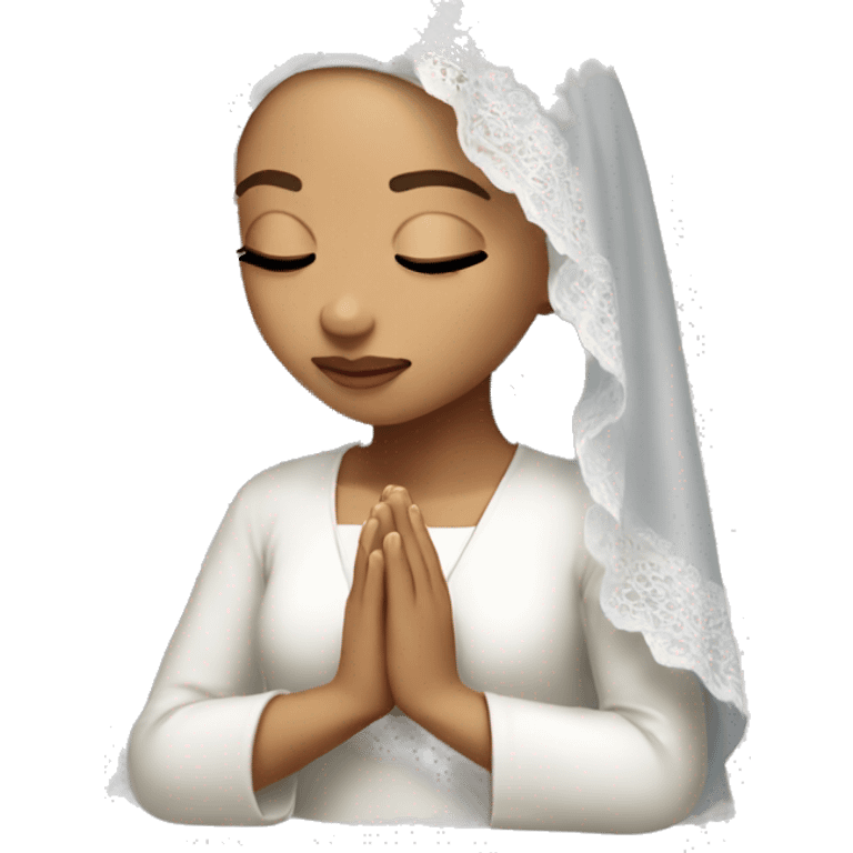 Light skin girl praying with eyes closed and lace white veil  emoji