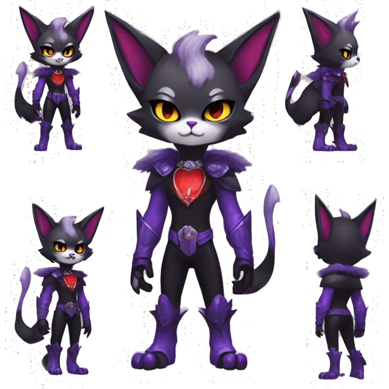 Anthro-Cute-Edgy-Cool-Vampiric-Batty-Cat-Black-Purple-Red-Grey-White-Yellow-Contrast-Colors-Fantasy-Fur-Sona-Chibi-Shiny-Fakémon-Hybrid with horns and fangs and collar full body emoji