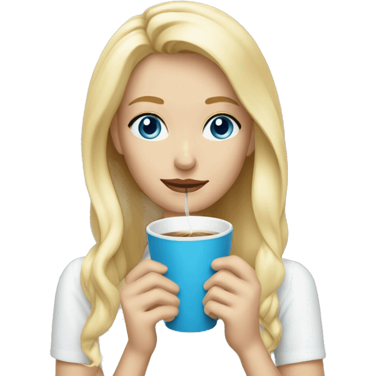 Blond girl with blue eyes sipping coffee emoji