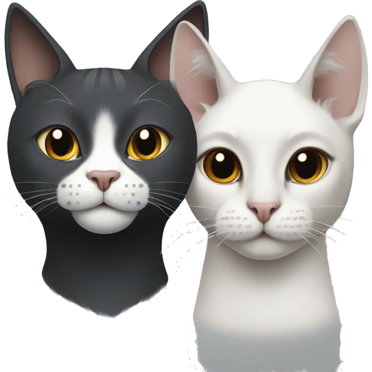 draw a smiley of two cats: a gray sphinx and a black cat with white llamas and a thin white stripe on the nose emoji