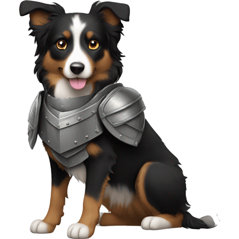 Small black australian shepherd dog with armor emoji