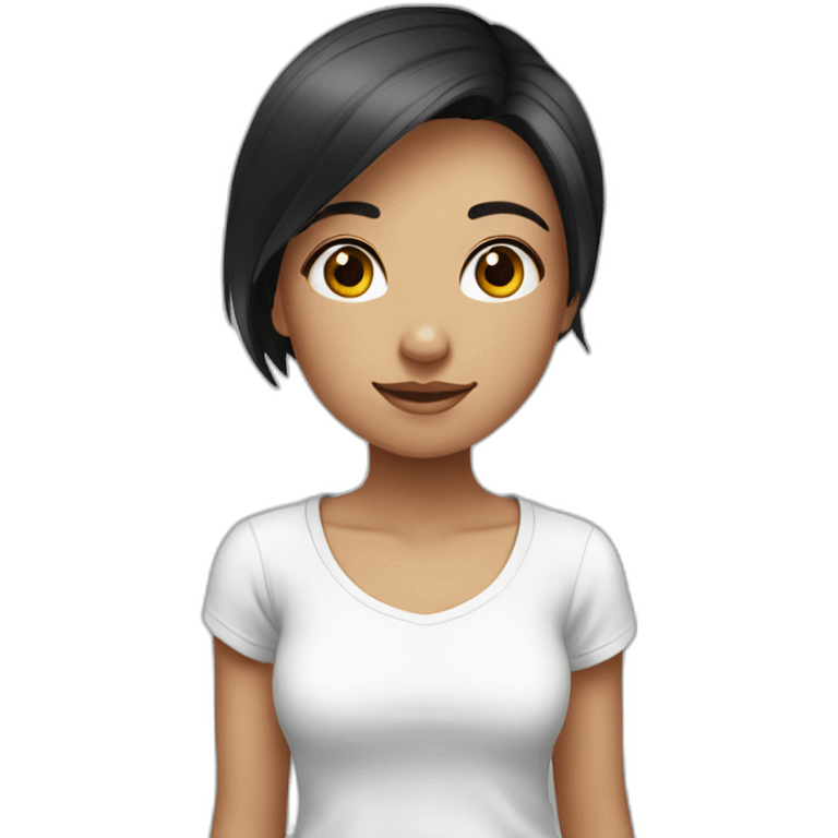 cute girl with short dark straight hair in a white t-shirt emoji