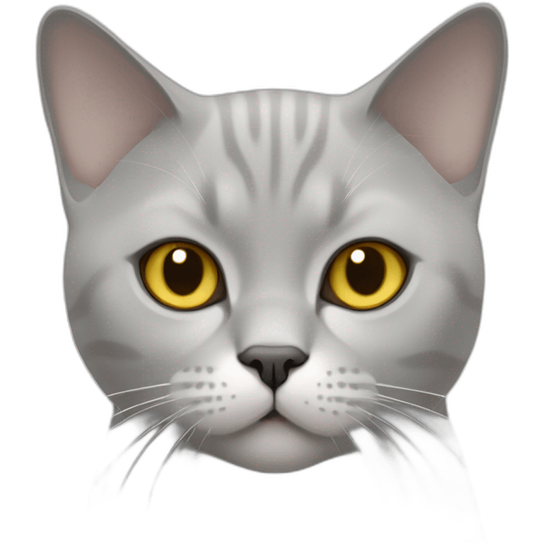 A british shorthair cat in light grey, white and beige with a white bless and with yellow eyes emoji