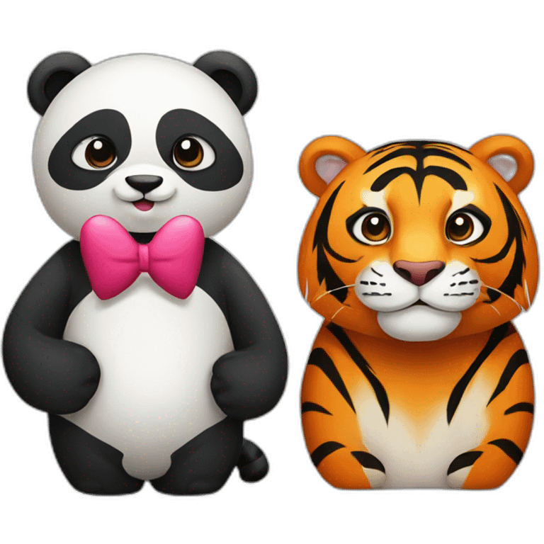 Panda and tiger with heart emoji