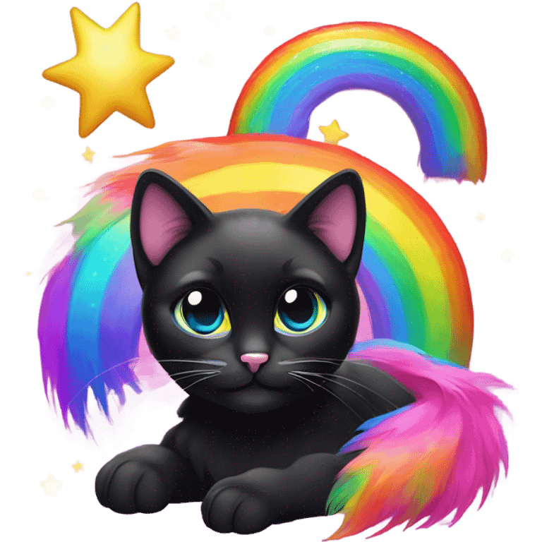 Lisa Frank, black cat with rainbow fur shine emoji